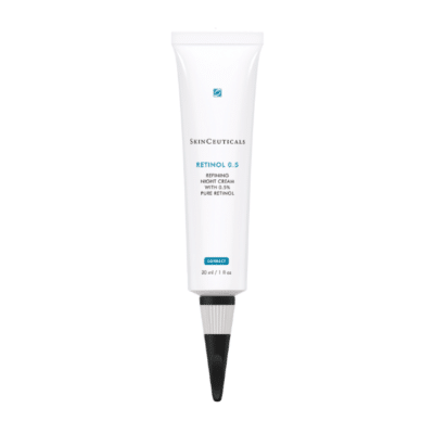 SkinCeuticals Retinol 0,5 Storlek: 30 ml Hudtyp: Blandhud, fet, normal, torr Hudtillstånd: Förstorade porer, linjer, ojämn hudstruktur, pigmenteringar, orenheter Retinol 0,5 är en nattkräm med rent, stabilt retinol som effektivt minskar linjer, pigmenteringar och förstorade porer. Den stimulerar cellförnyelsen, jämnar ut hudstrukturen och lugnar samtidigt huden med lätt återfuktning. 0,5 % rent retinol Minskar synliga solskador Sammandrar porer